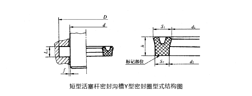 短型活塞桿密封溝槽Y型密封件型式結構圖